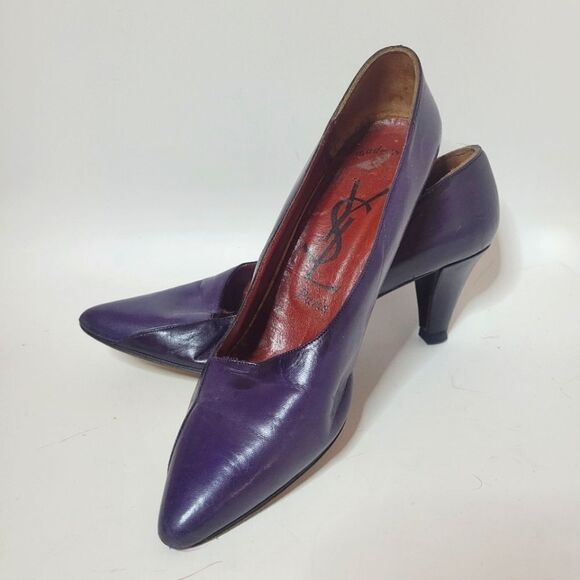 YSL Paris Vintage 2Tone Purple Leather Heels - Picture 1 of 16